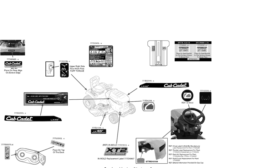 Label Map Diagram and Parts List for XT2-LX46KH (13AQA1CT010)(2019) Cub Cadet Lawn Tractor